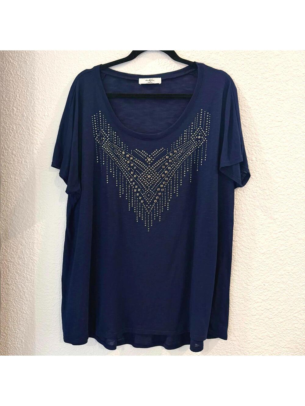 Moa Moa Women’s 2XL Navy Blue Studded Semi Sheer